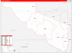 Charles Mix County, SD Wall Map Zip Code Red Line Style 2024